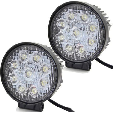 Set mit 2 LED-Arbeitsscheinwerfern (27 W), runde Offroad-Flutlichtstrahler für ATVs, SUVs, Traktoren und Gartenarbeit, 1755 Lumen, schwarzes Aluminiumgussgehäuse, Schutzart IP67 – Fei Yu (1/5)