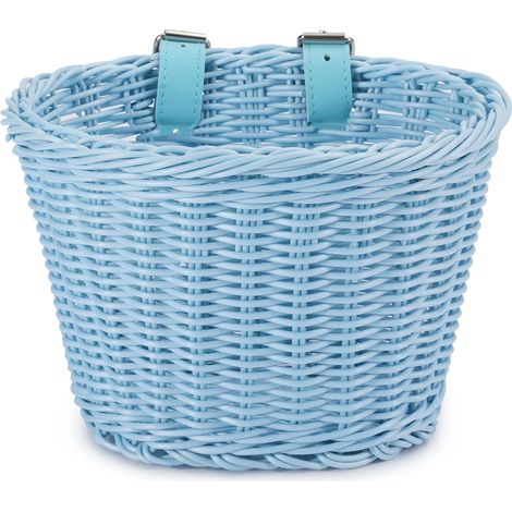 (Bleu) Panier de vélo enfant tissé à la main avec sonnette et autocollants (1/5)