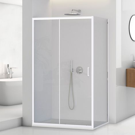 Box doccia angolare 80x100 in vetro temperato trasparente scorrevole con profili bianchi Tay