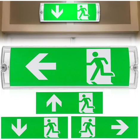 Éclairage de secours LED, IP65, lumière continue, lampe de secours LED, panneau de sortie de secours avec batterie de secours 3H, 4 pictogrammes de sortie de secours, 100 perles de lampe étanche