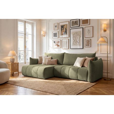 Ecksofa Schlafsofa ONTARIO in Stoff Poso Olivgrün Ottomane Links