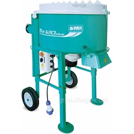 Imer – Malaxeur 1,4kW monophasé 230V – Cuve 120L – Double sens de rotation – Malaxage rapide et homogène – Pour granulométrie jusqu'à 8 mm