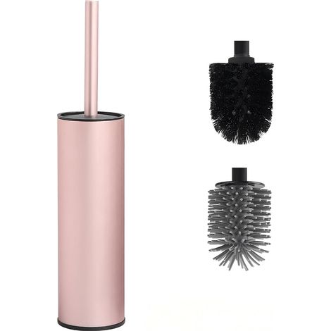 Ensemble Brosse WC Métallique - 2 Têtes Interchangeables - Acier Inoxydable Or Rosé - Nettoyage Profond Anti-Goutte - Salle de Bain Moderne - Design Élégant (1/5)
