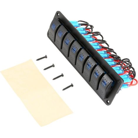 Wasserdichtes 12V/24V-Wippschalter-Bedienfeld mit 8 Schaltern, LED-Ein-/Ausschaltern, Schutzschalter und blauer LED-Anzeige (1/5)