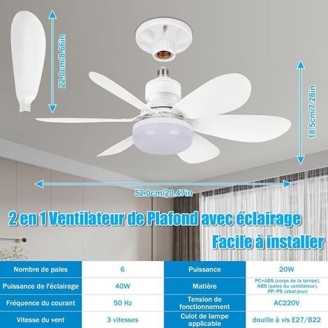 Deckenventilator mit Licht und Fernbedienung, 52 cm, kleiner dimmbarer 40-W-LED-Ventilator, E27-Fassung (1/3)