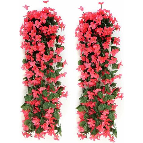 Lot de 2 fleurs artificielles de lierre, plantes artificielles, décoration extérieure pour bureau, maison, jardin, fête, mariage, rose rouge-AquaForge (1/5)