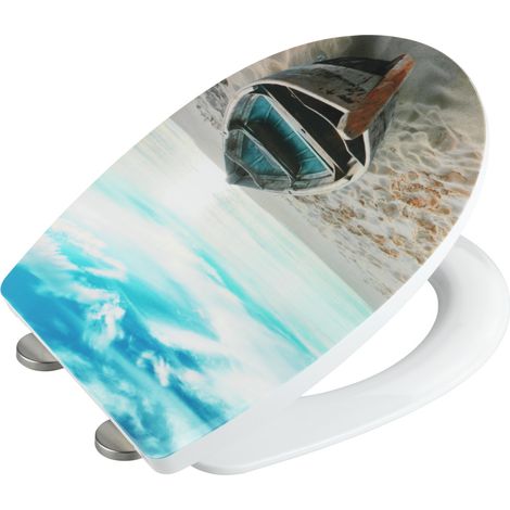 WENKO WC-Sitz Boat High Gloss, Thermoplast, Mehrfarbig, Thermoplast mehrfarbig, Edelstahl rostfrei silber matt, Edelstahl rostfrei silber matt