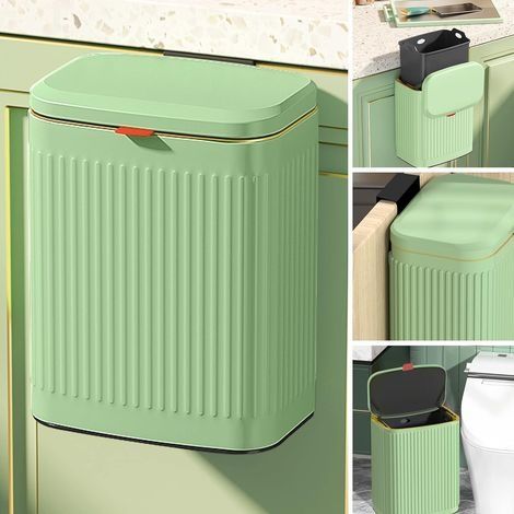 Petite poubelle murale sous l'évier pour cuisine, salle de bain, poubelle d'armoire suspendue (vert vintage/2,1 gallons) (1/4)