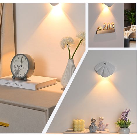 Lampe de nuit sans fil LED à détecteur de mouvement Lampe murale USB rechargeable 3 couleurs Couloir Escalier Adsorption Lumières décoratives d'intérieur Chambre à coucher Salon Den-White (1/5)