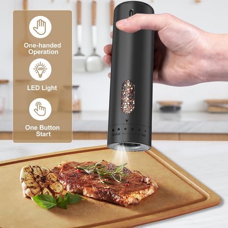 Macina sale e pepe elettrico, grande macina pepe elettrico da 110 ml, regolazione esterna a 5 livelli con spazzola e finestra di visualizzazione (1/4)