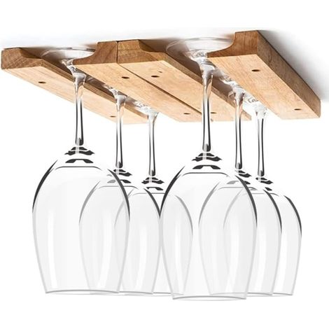 Wooden Wine Glass Holder Hanging Under Cabinet Screws No Drilling (1/5)