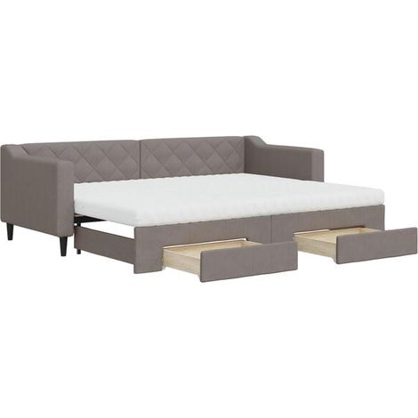 Canapé-lit avec tiroirs et système d'ouverture rabattable, gris-brun, 80x200 cm, tissu. (1/5)