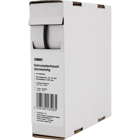 Schrumpfschlauch 3,2 - 1,6 mm meterware Schrumpfrate 2 1, schwarz Schrumpfschlauch