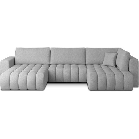 Sofá esquinero BONITA convertible 6 plazas gris claro tejido chenille – izquierda – 350x175cm (1/3)