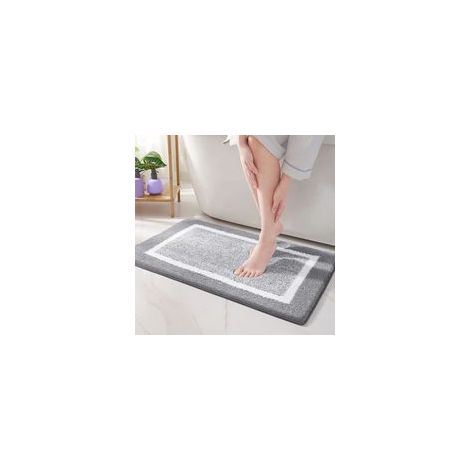Tapis de Bain Antiderapant 40 x 60 cm Gris,Tapis Salle de Bain en Microfibre Douce,Tapis de Bain Absorbant à Poils Longs, Lavable en Machine (1/4)