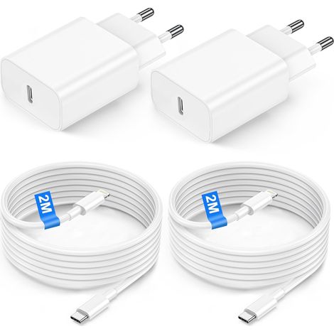 Chargeur Rapide pour iPhone 14/14 Pro /14 Pro Max /14 Plus/iPhone 13/13 Pro /13 Pro Max/12/11/SE/Mini/X/XS/XR, 20W 4-Pack USB C Prise et 2M Cable Secteur USBC Mural Type C Alimentation Adaptateur