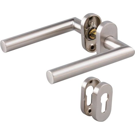 Maniglia porta su rosetta in acciaio inox opaco - Chiave I - Ovale EST.ZG 21 - Normbau