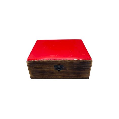 Grande Boîte en Bois Verni en Céramique - 20x15x7.5cm - Rouge- Vendu par 1