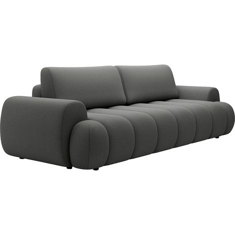 Vente-Unique – Canapé convertible 4 places en tissu gris – Mécanisme coulissant – Coffre de rangement intégré – Dossier déhoussable (1/5)