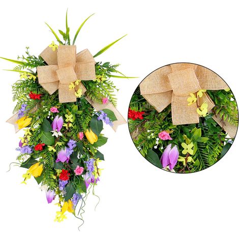Couronne de fleurs colorées pour porte d'entrée,-jaune violet (1/5)