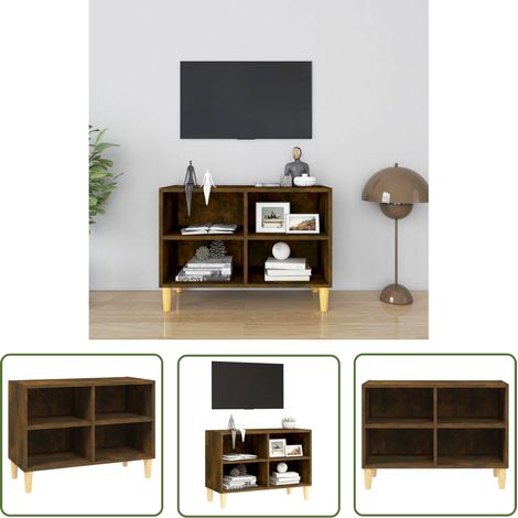 The Living Store Meuble TV avec pieds en bois massif Chêne fumé 69,5x30x50 cm - Meuble Tv - Meuble Tv Moderne - Meuble Tv Scandinave - Rangement Tv - Support Tv (1/5)