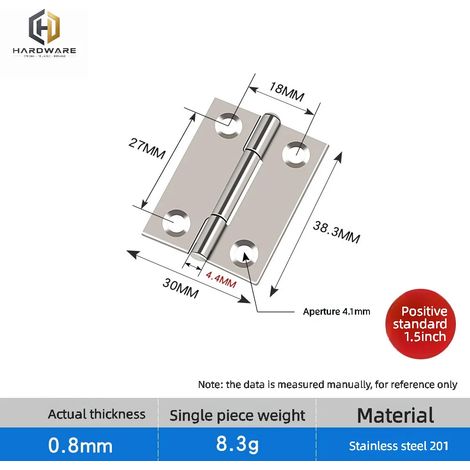 (Standard 1,5 pouce) Lot de 3 connecteurs de porte, charnières en acier inoxydable pour meubles, portes, fenêtres, armoires et boîtes à bijoux. (1/5)