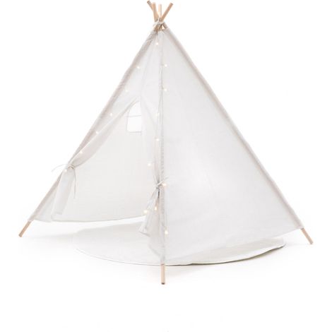 Tipi Zelt Kinder Montesori Robincool Koda 120x120x150 cm für Innen- und Außenbereich aus Weißem Stoff Lichter Teppich (1/5)