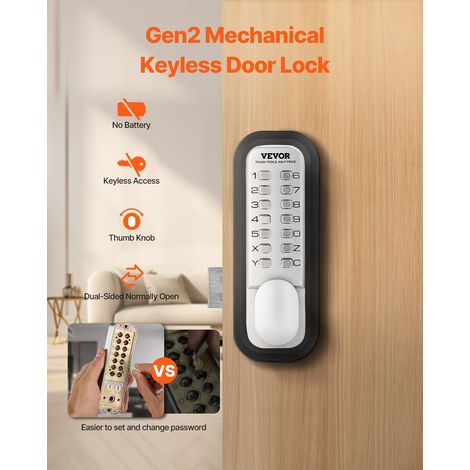 Serrure à Code Mécanique à 14 Touches, Serrure de Porte d'Entrée Sans Clé à Clavier Mécanique, avec Bouton de Pouce Réglable, en Alliage de Zinc à Un Seul Côté, pour Maison, Clôture Extérieure (1/5)