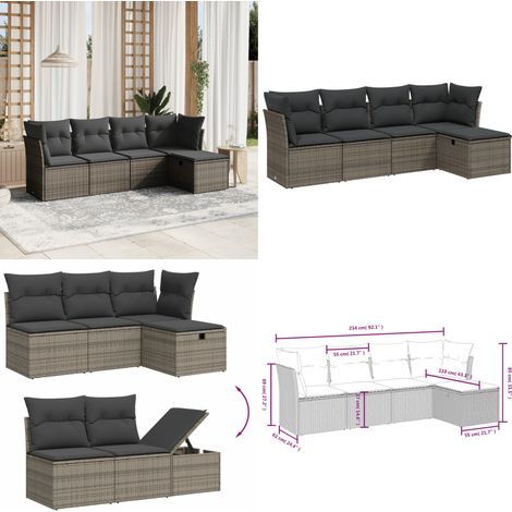 5-tlg. Garten-Sofagarnitur mit Kissen Grau Poly Rattan - Gartensortiment - Gartenmöbelset - Outdoor Sofa - Lounge Set - Rattan Gartenmöbel - Home & Living (1/5)