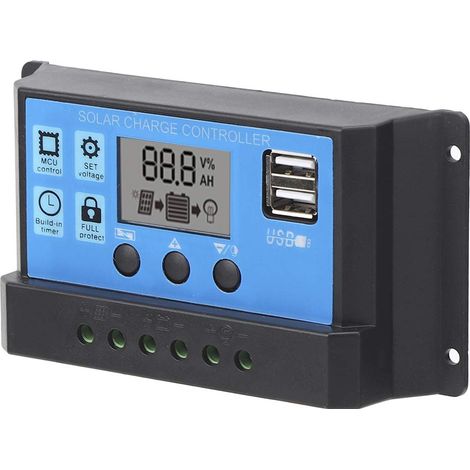 Contrôleur de Charge Solaire PWM Double Régulateur avec écran LCD pour 12V 24V (10A) (1/5)