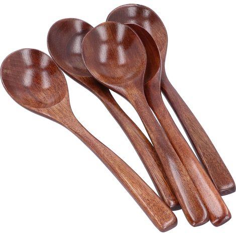 5-teiliges Set Suppenlöffel aus Holz mit langem Griff, Reislöffel, Haushaltsgeschirr für Küche und Restaurant (1/5)