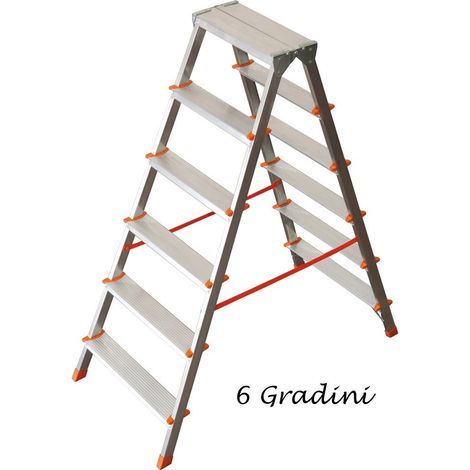 Scala in alluminio doppia salita - Facal Filo - Modelli: Fi-6 - 6+6 gradini - dim aperta-chiusa: 54x116x128h-54x16.5x141h cm
