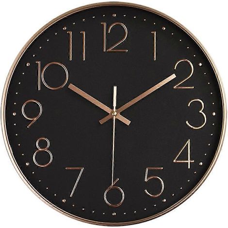 Hochwertige, runde, gut ablesbare und geräuschlose Quarz-Wanduhr – luxuriöses Schwarz und Gold