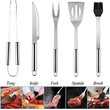 Kit Barbecue - 5 Pièces En Acier Inoxydable - Pour Jardin Extérieur Randonnée - Set Portable Avec Sac De Transport (1/3)