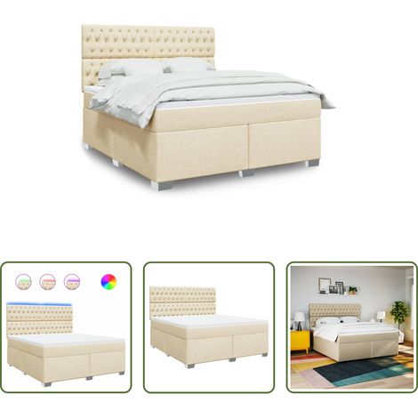 vidaXL LED-Beleuchtung - Boxspringbett mit Matratze Creme 180x200 cm Stoff (1/5)