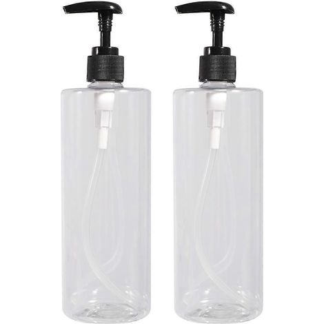 Lot de 2 flacons vides de 500 ml, transparents et simples, pour le stockage d'émulsions et de produits lavants pour les mains (flacon transparent, pompe de couleur aléatoire).-2pcs