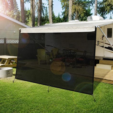 Auvent de camping-car - 2,46 x 3,35 m - Avec passepoil de 6 mm - Paroi avant pour caravane et camping-car - Paroi avant en maille PVC avec piquets et cordes de tension (2,46 m x 3,35 m) (1/5)