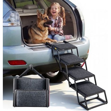 Escalera para Perros Plegable para Coche, 4 Escalones, Rampa para Perros, Capacidad de Carga de 91 kg, Huella con Alfombra Antideslizante, Ajustable y Portátil, para Subir a Coches Camas Sofás (1/5)