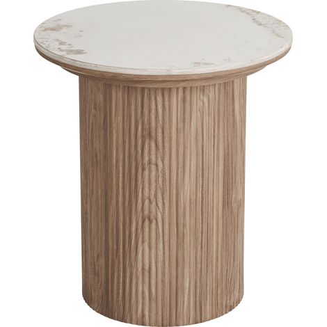 Tavolino da appoggio Athens piano in ceramica bianca su base legno ø45x50 cm