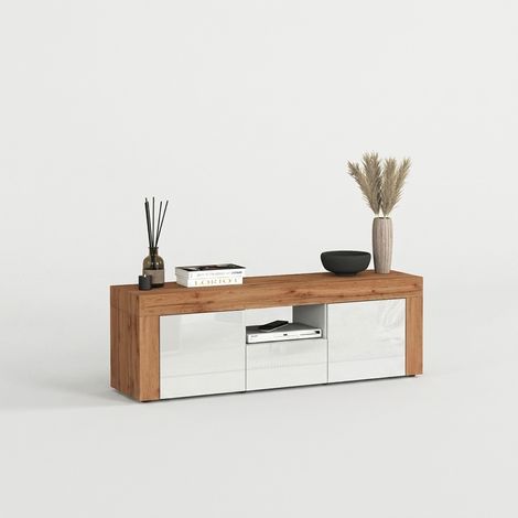 Modernes TV-Lowboard Chronos 155 mit Türen und Schublade - Weiß
