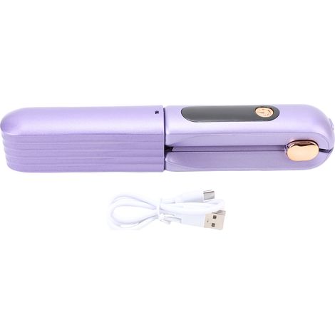 60W Cordless Hair Straightener Brush 2 in 1 Portable Hot Brush Straightening Comb with Dust Cover 3500mAh Digital Display Purple (1/4)