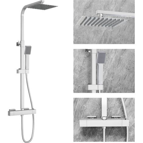 SKY Bathroom Thermostatic Square Shower Mixer Set Chrome Dual Head (1/5)