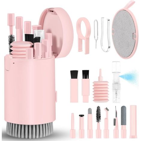 Kit de nettoyage électronique multi-usages 20 en 1, outil multifonction pour nettoyer ordinateurs portables, écouteurs et appareils photo (rose) (1/5)