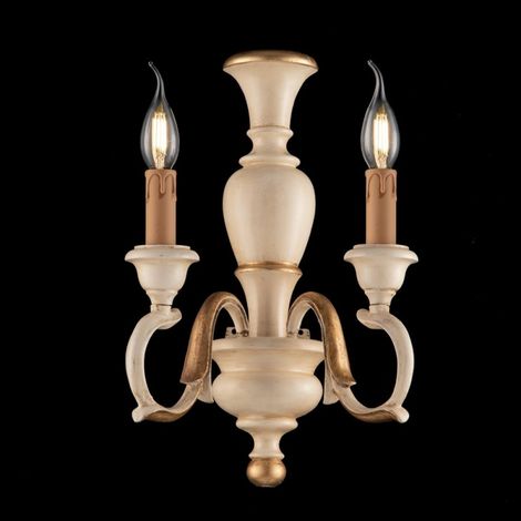 Aplique de pared dos luces de madera Marfil y Pan de Oro 25x h40 cm