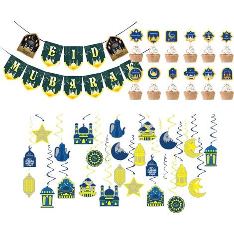 (Set mit 12 dunkelgrünen Spiralsteckdosenleisten, 3er-Set) Dekorative Elemente: Banner, Sterne, Mond, Spiralen (1/2)