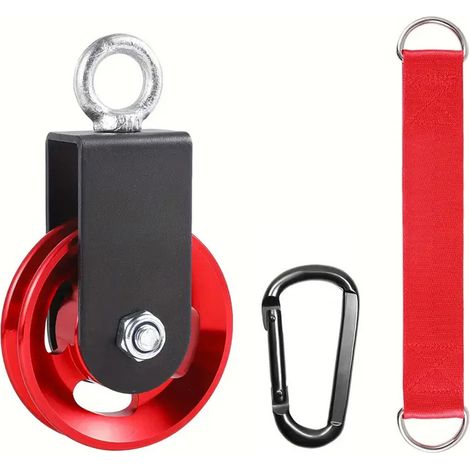 Poulie - 90 mm - Charge Max 300 Kg - Pour Home Gym DIY - Lot Complet Avec Support U Mousqueton Et Sangle