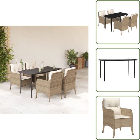 Coussins de siège - vidaXL Ensemble à manger de jardin avec coussins 5pcs Beige poly rotin - Housses amovibles