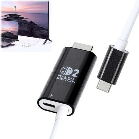 Câble adaptateur USB C vers HDMI - 2 m - 4K @ 60 Hz 100 W PD - Station d'accueil portable de rechange pour mode TV Switch 2/1/OLED - Câble de jeu Plug & Play pour Switch, iPhone, Steam Deck (1/5)