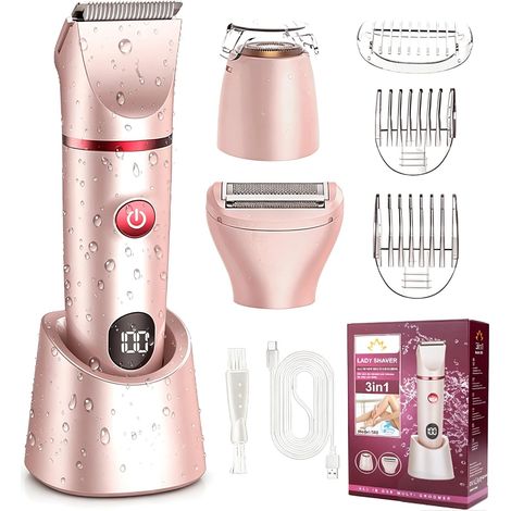 3 in 1 Rasoir Electrique Femme, Tondeuse Intime, IPX7 Étanche Rasoir Femme, utilisation humide et sèche pour le visage, les aisselles, les jambes (Rose) (1/5)