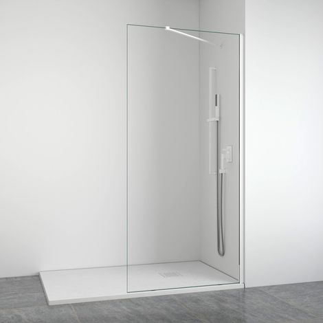 BELLOBATH - Mampara de ducha frontal panel fijo - Transparente - Perfilería Blanca - Brazo Articulado - Ancho Adaptable 108-110 - Alto 195
